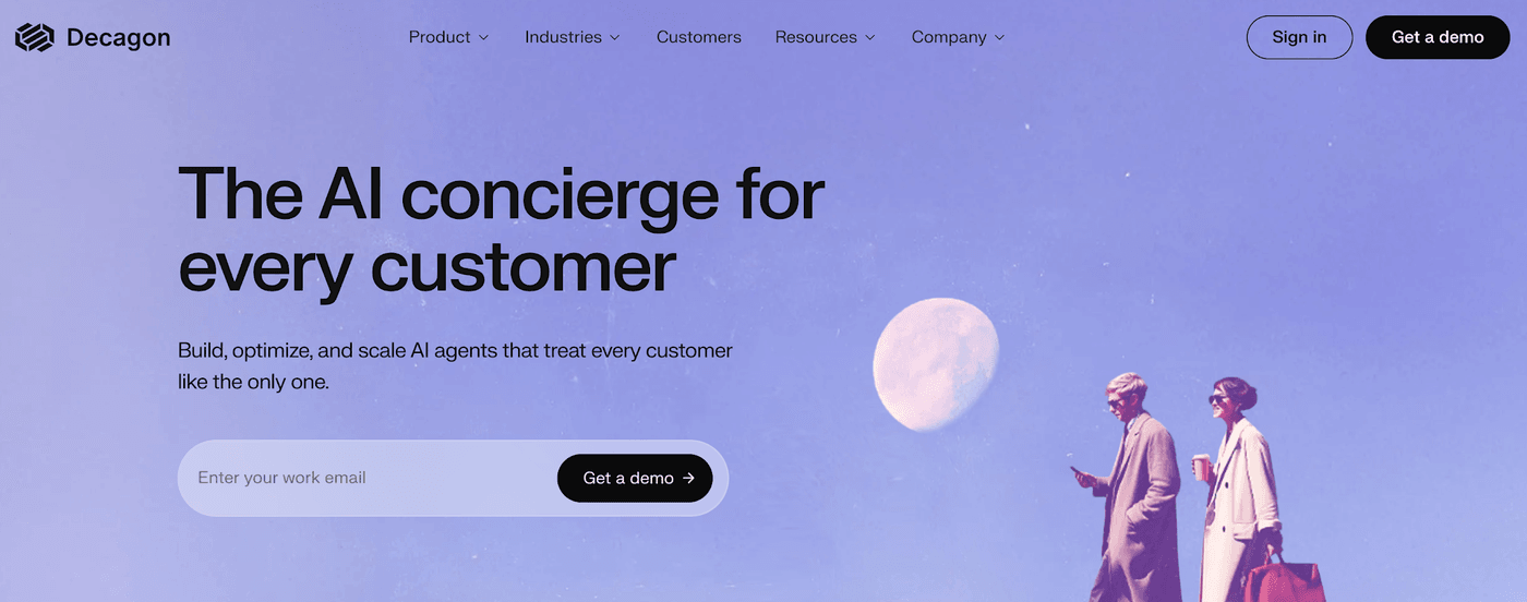 Screenshot of Decagon's homepage: 'The AI concierge for every customer'