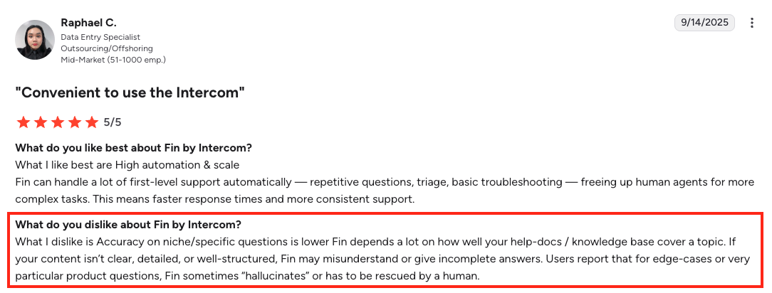 zendesk ai alternatives - fin ai by intercom accuracy review