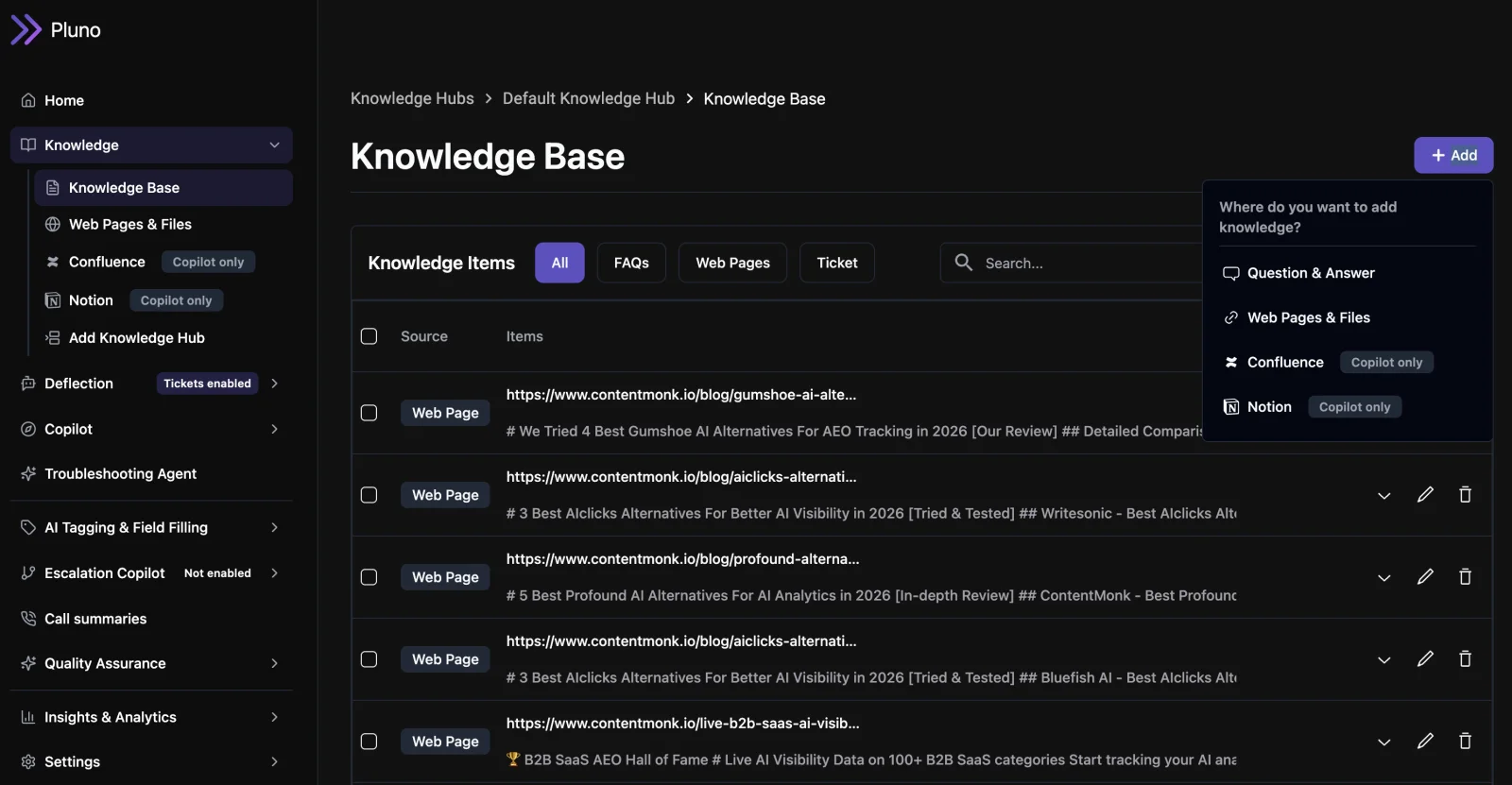 Zendesk AI vs Pluno - Pluno Knowledge Base